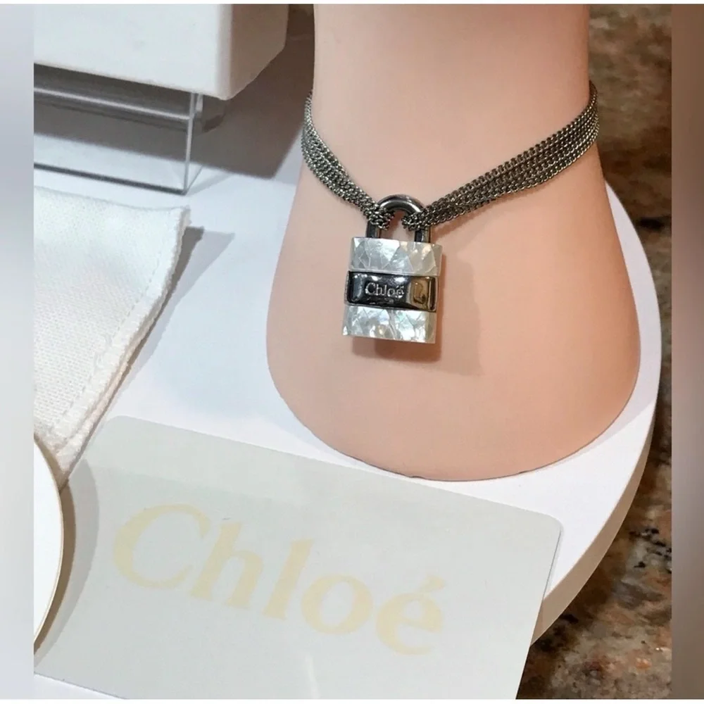 Chloé Mother-of-Pearl & Sterling Silver Padlock Logo Bracelet